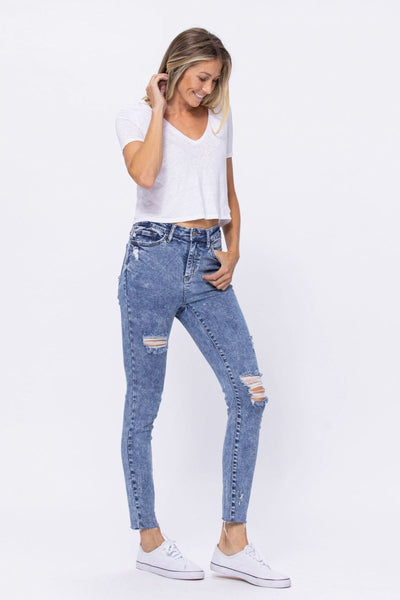 Judy Blue High Rise Acid Wash Destroyed Skinny Jeans