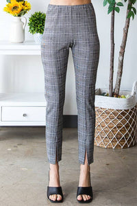 EP6709-11 PLAID STRAIGHT FIT PANTS WITH FRONT SLIT