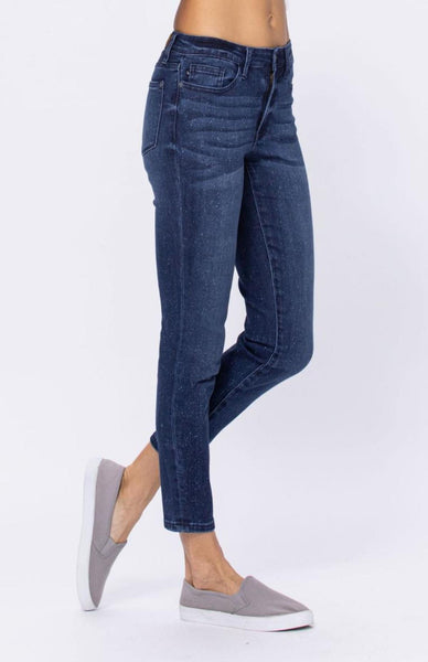 Spots Mid-Rise Mineral Wash Relaxed Jeans by Judy Blue