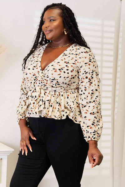 Touch of Elegance Tied Plunge Peplum Blouse