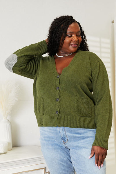 Olive Elbow Patch Button Down Cardigan