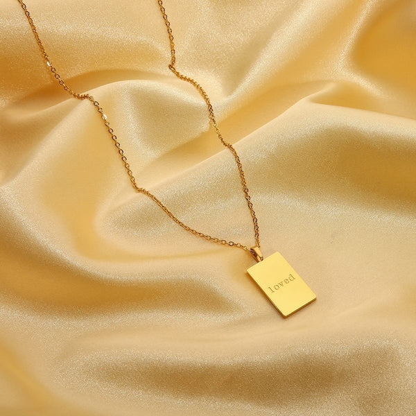 Engraved Loved Rectangle Pendant Necklace