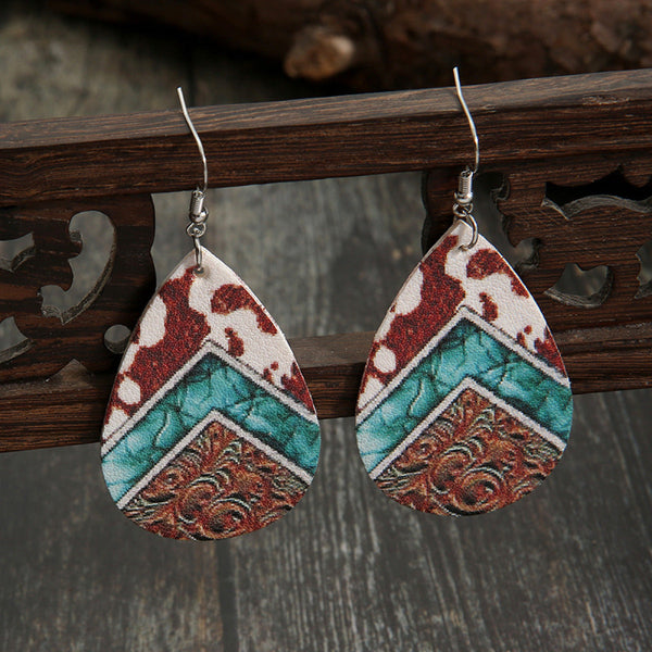 Retro Teardrop Cow/Leopard Pattern Drop Earrings