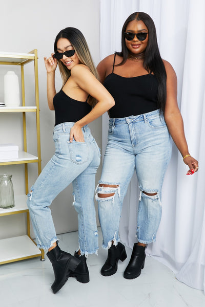 RISEN Distressed Fringe Hem Cropped Jeans