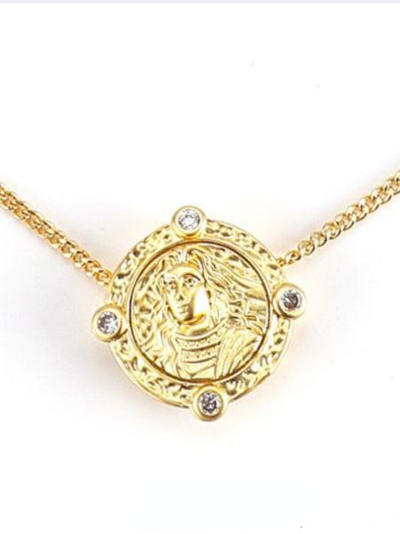Melania Clara Matte Greek Goddess Medallion Pendant Necklace