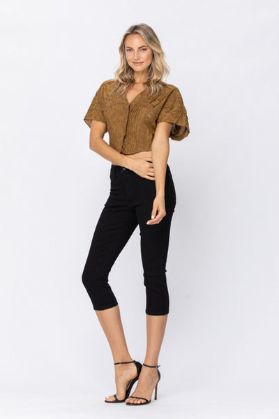 Judy Blue Mid Rise Black Skinny Denim Capri