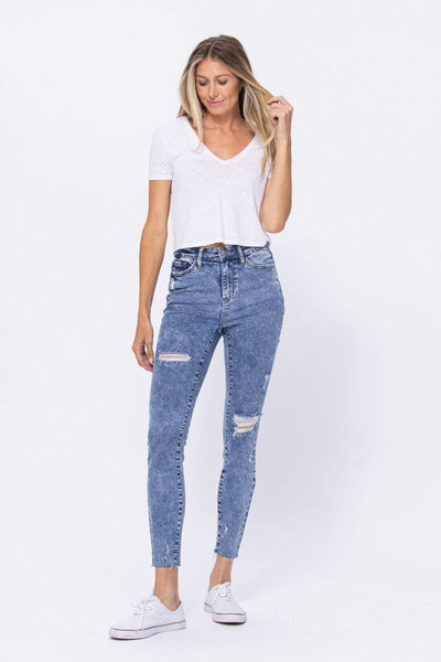 Judy Blue High Rise Acid Wash Destroyed Skinny Jeans