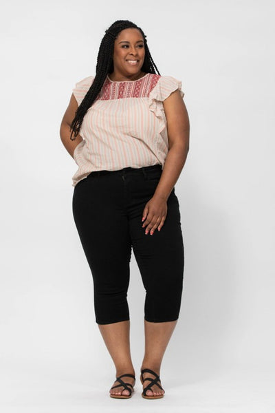 Judy Blue Mid Rise Black Skinny Denim Capri