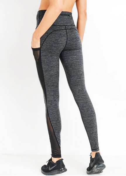 Heather Grey High Waist Splice Mesh Pocket Full Length Active Leggings