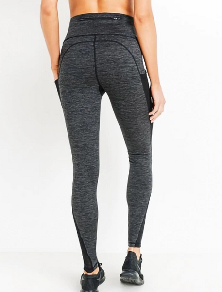 Heather Grey High Waist Splice Mesh Pocket Full Length Active Leggings