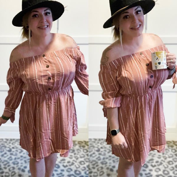 Happy Hour Off Shoulder Striped Dress