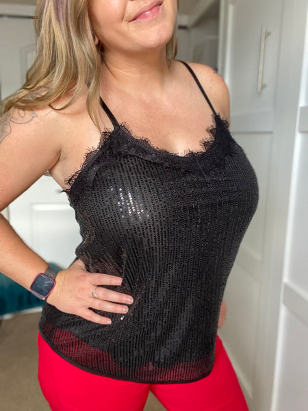 Sequin Lace Detail Cami Top - Ruby Rebellion