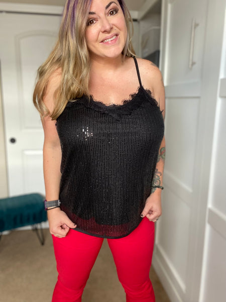 Sequin Lace Detail Cami Top - Ruby Rebellion