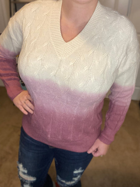 Mauve Ombre Cable Knit Sweater