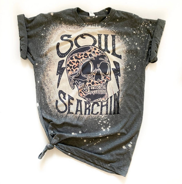 Soul Searchin Leopard Skull Bleached Tee - Ruby Rebellion