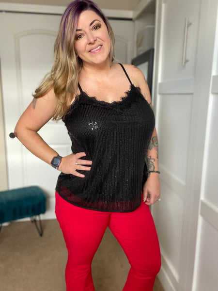 Sequin Lace Detail Cami Top - Ruby Rebellion