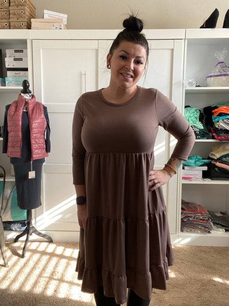 Tiered 3/4 Sleeve Dress - Ruby Rebellion