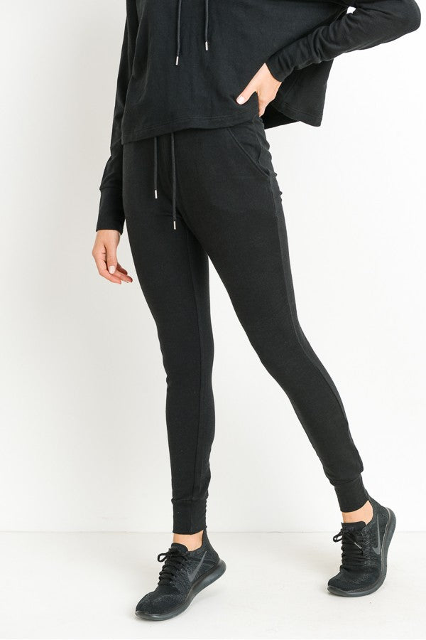 Black High Waist Slub-Knit Slim Fit Joggers - Ruby Rebellion