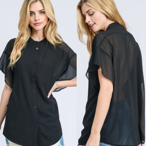 What a Betty Button Down Chiffon Blouse - Ruby Rebellion