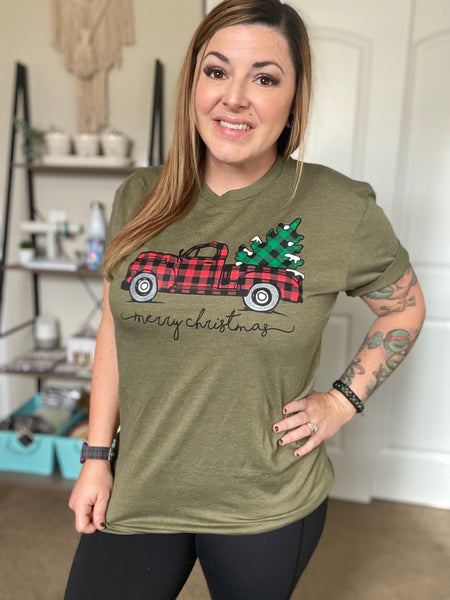 Buffalo Plaid Christmas Truck Tee - Ruby Rebellion