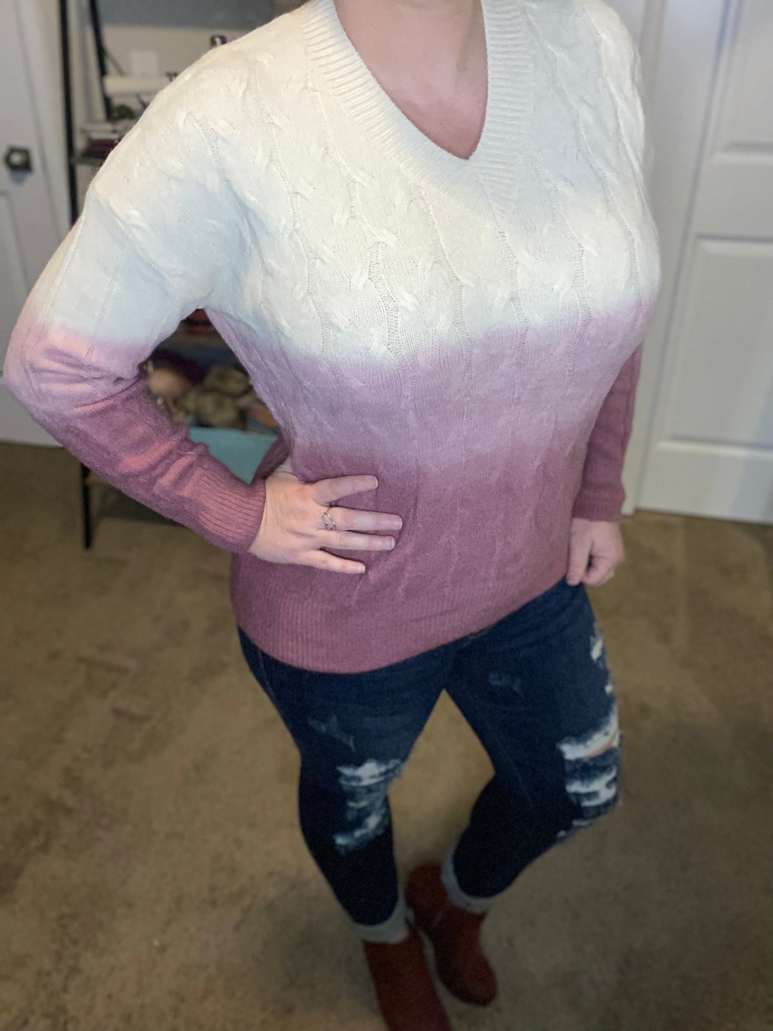 Mauve Ombre Cable Knit Sweater