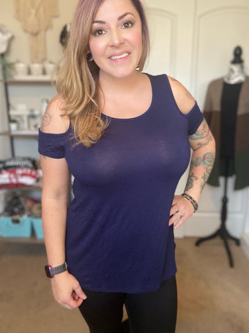 Navy Cold Shoulder Top - Ruby Rebellion
