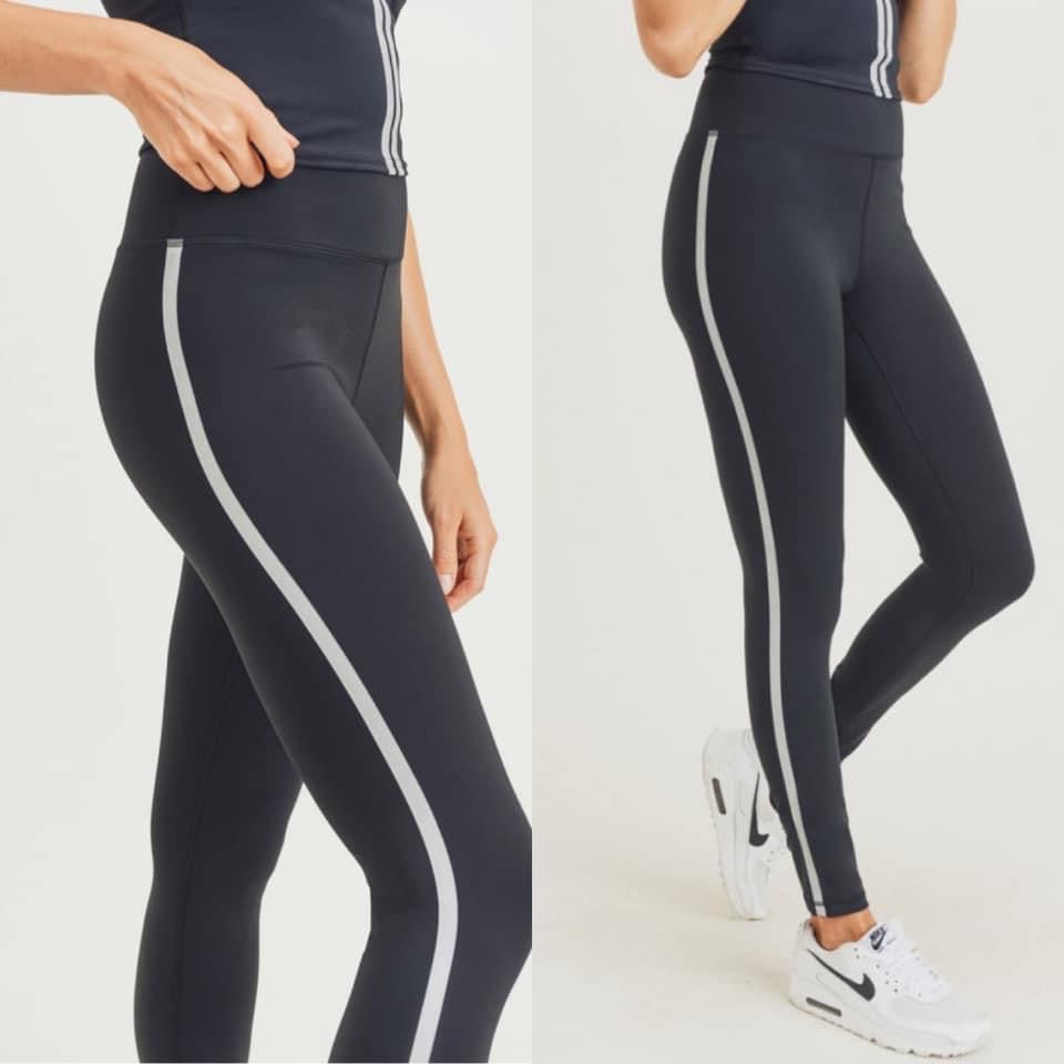 On Sale! Black Active Leggings with Reflective Stripe - Ruby Rebellion