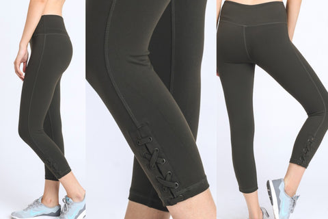 On Sale! Olive Laced Accent Capri Active Leggings - Ruby Rebellion