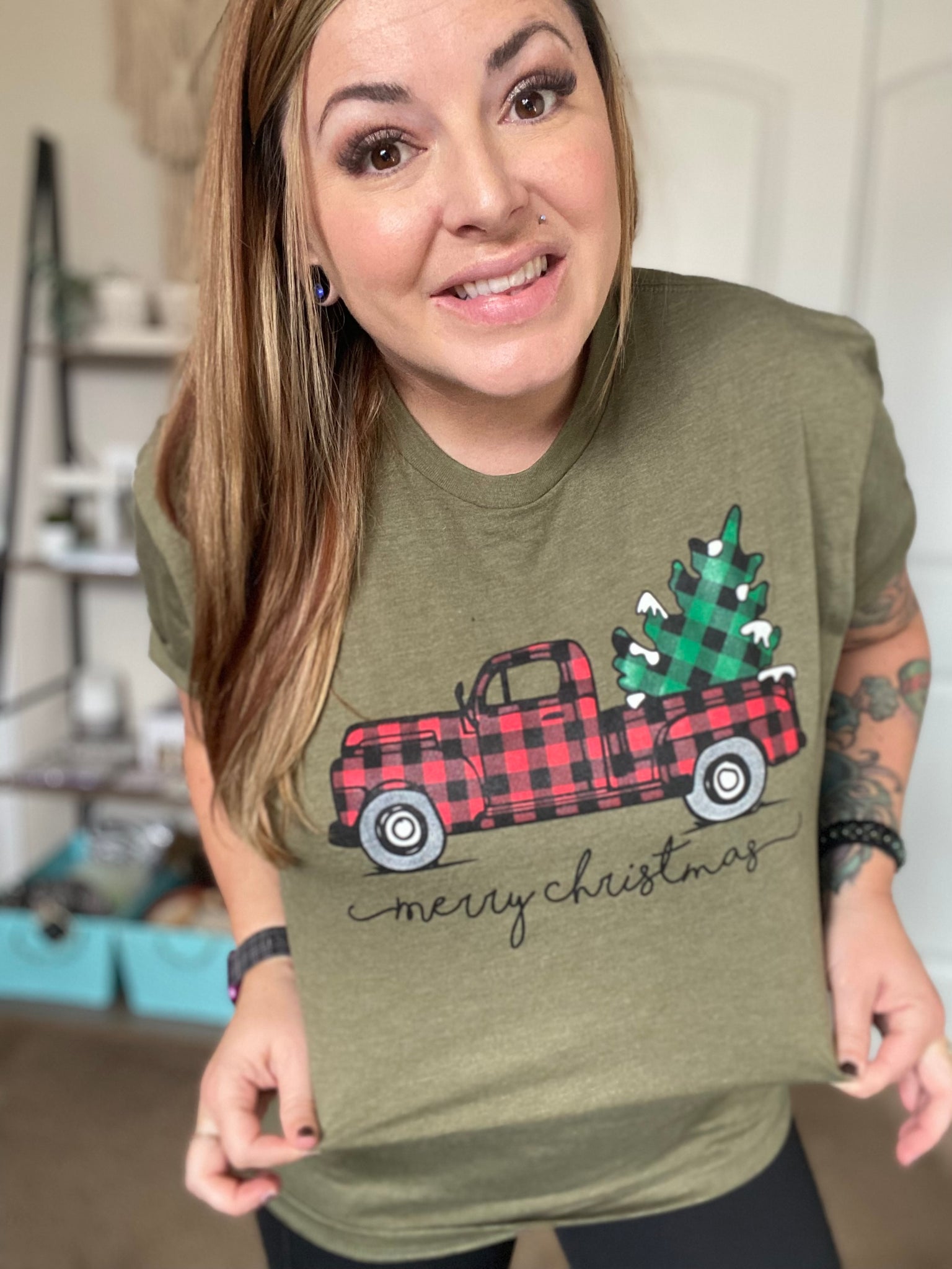 Buffalo Plaid Christmas Truck Tee - Ruby Rebellion