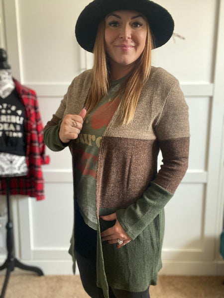 Olive Color Block Cardigan - Ruby Rebellion