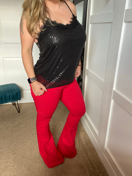 Sequin Lace Detail Cami Top - Ruby Rebellion