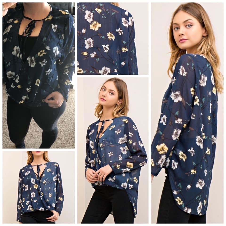 Navy Floral Hi Lo Top - Ruby Rebellion