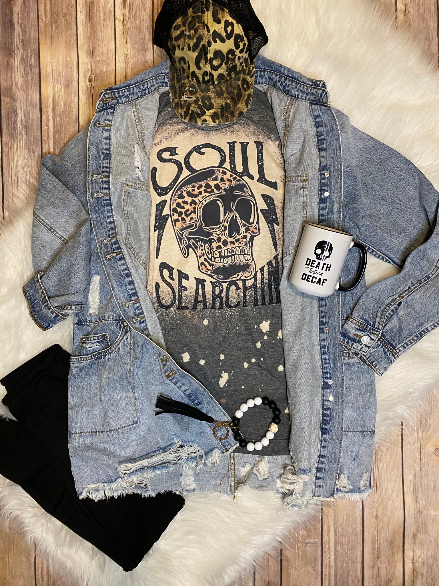 Soul Searchin Leopard Skull Bleached Tee - Ruby Rebellion