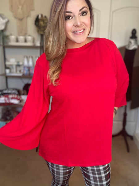 Sleigh My Name Red Bell Sleeve Top - Ruby Rebellion