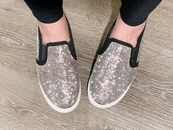Twinkle Toes Black Rhinestone Slip On Shoes