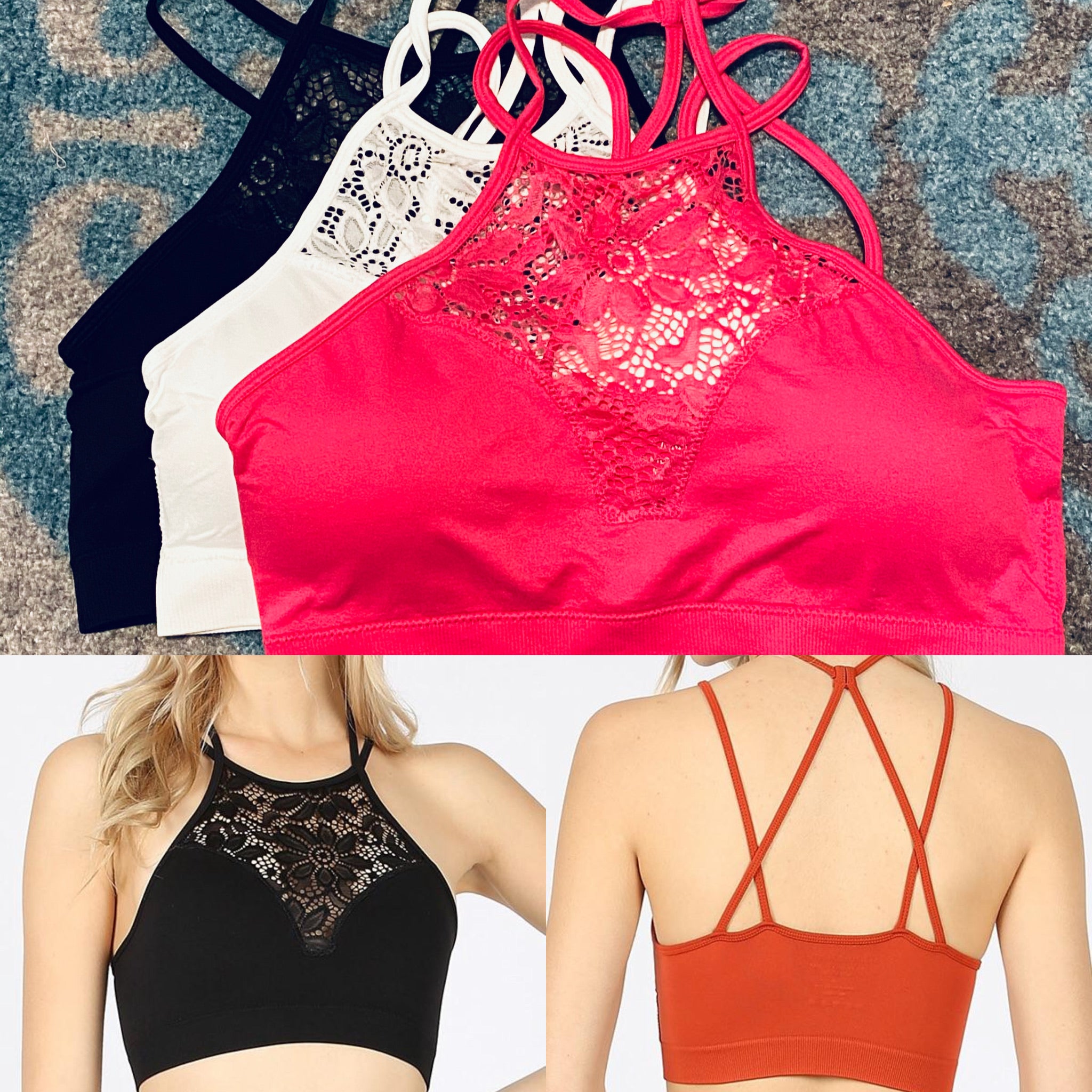 High Neck Lace Cutout Bralette - Ruby Rebellion