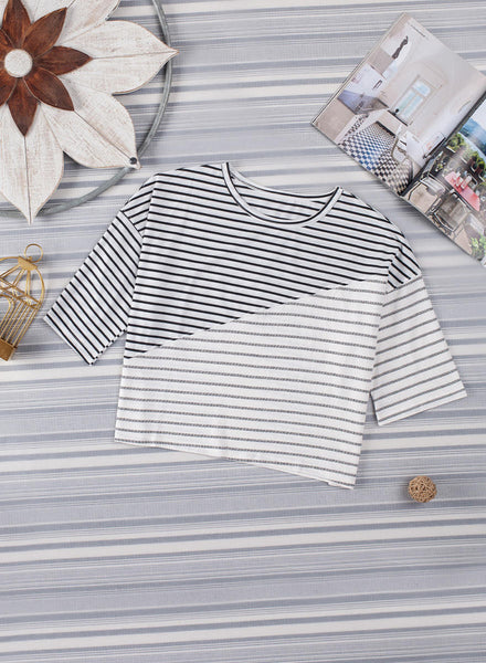 Striped Patchwork Short Sleeve Top