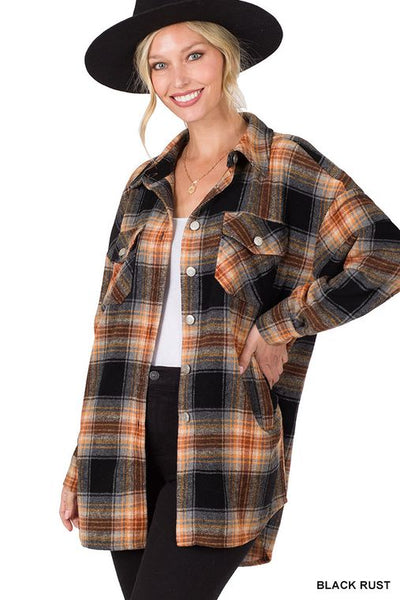 September Sunsets Oversized Plaid Shacket - Ruby Rebellion