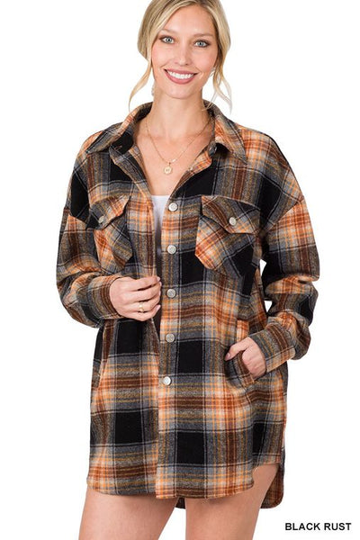 September Sunsets Oversized Plaid Shacket - Ruby Rebellion