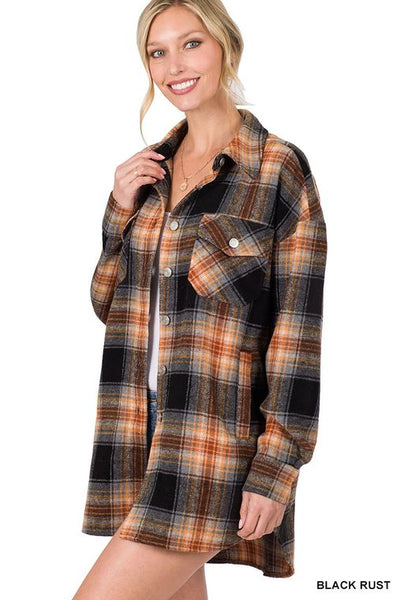 September Sunsets Oversized Plaid Shacket - Ruby Rebellion