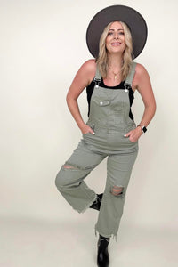 Risen High Rise Distressed Straight Overalls