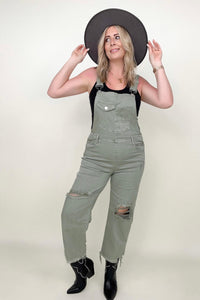 Risen High Rise Distressed Straight Overalls