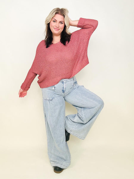 Falling Leaves Round Neck Light Knit Sweater